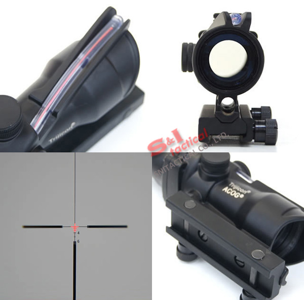 4x32 ACOG Style Optical Tactical Scope W/ Red Fiber Crosshair re